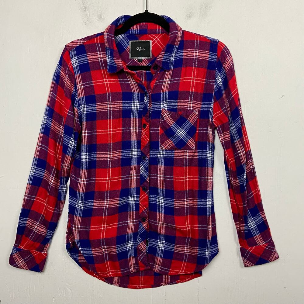 Rails Red Blue Plaid Long Sleeve Flannel Button Front Shirt Top Size Small